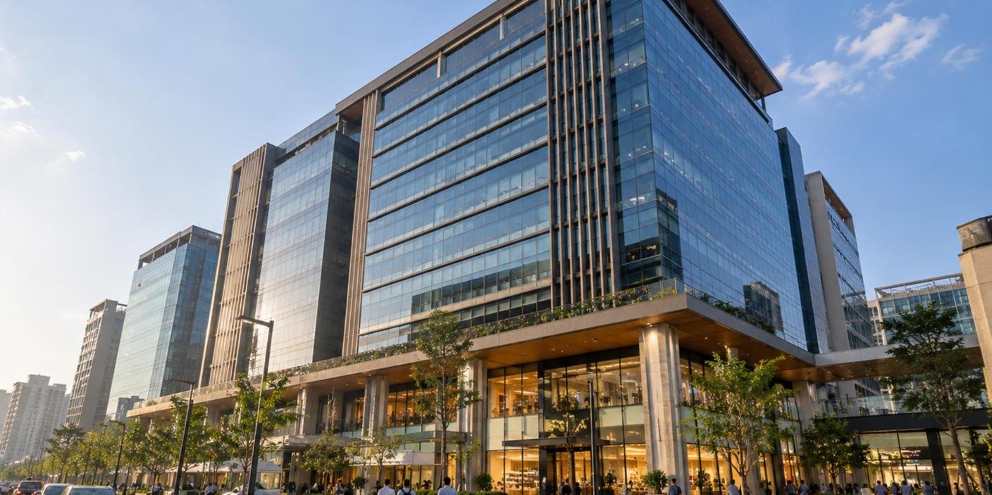 Glass-fronted commercial office tower