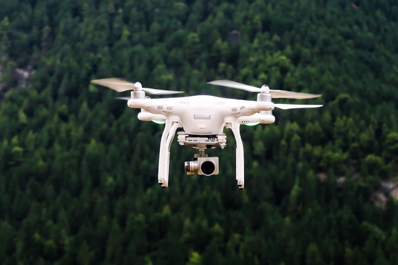 Drone in flight for aerial property filming