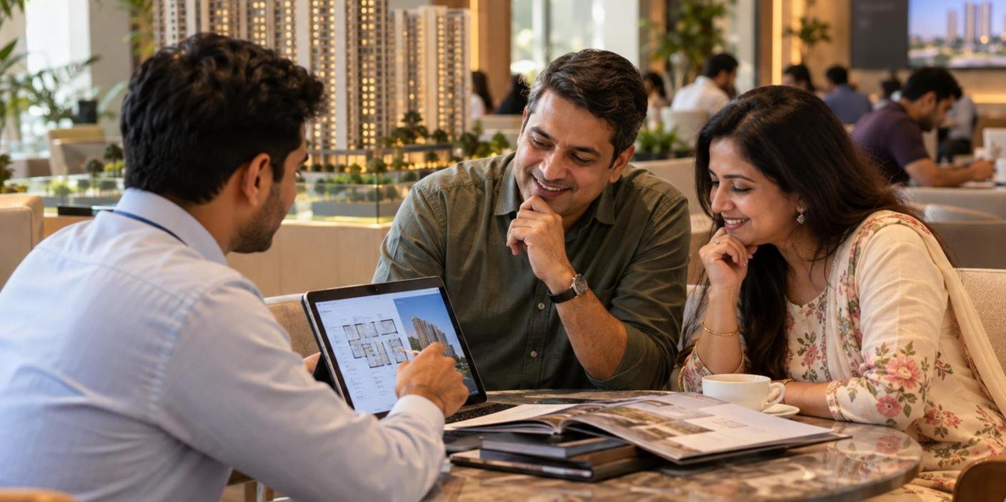 Property consultant discussing options with a client on a laptop