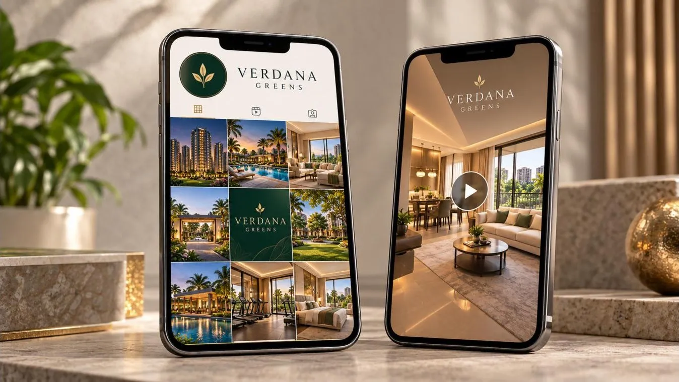 Concept Instagram grid and reel for a fictional project called Verdana Greens